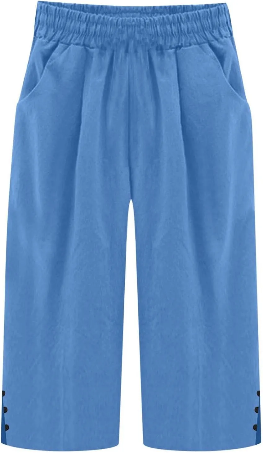 2025 Capri Pants for Women Casual Summer Drawstring Elastic High Waist Linen Pant Straight Leg Cropped Trouser