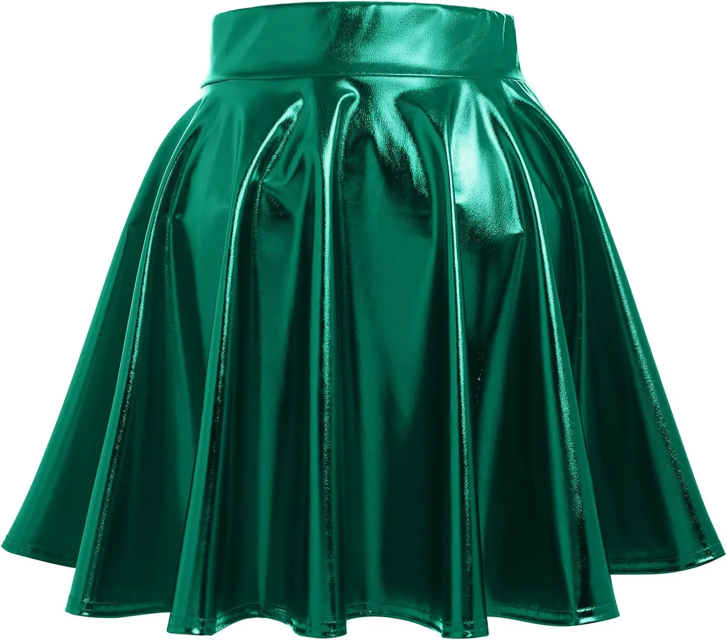 ABAFIP Women's Shiny Pleated Mini Skirt High Waisted Flared A-Line Short Rave Skater Skirts
