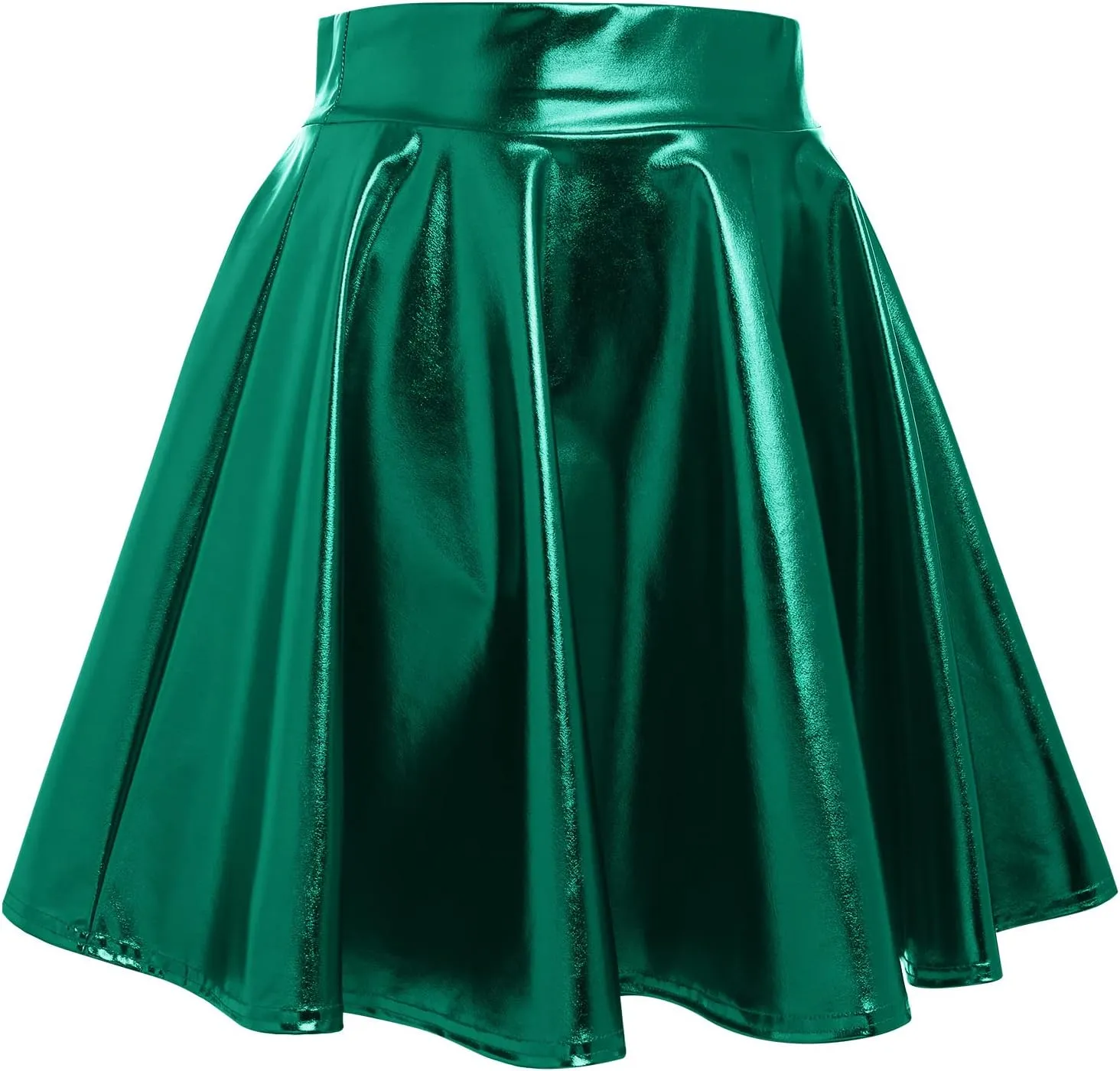 ABAFIP Women's Shiny Pleated Mini Skirt High Waisted Flared A-Line Short Rave Skater Skirts