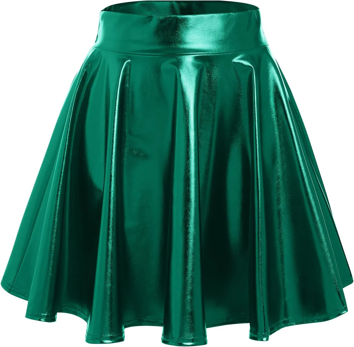 ABAFIP Women's Shiny Pleated Mini Skirt High Waisted Flared A-Line Short Rave Skater Skirts