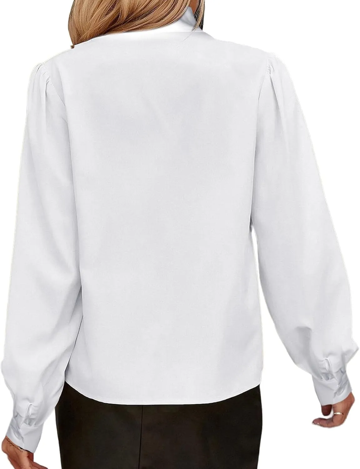 Avanova Women Tie Neck Bishop Long Sleeve Shirts Casual Work Blouses Tops