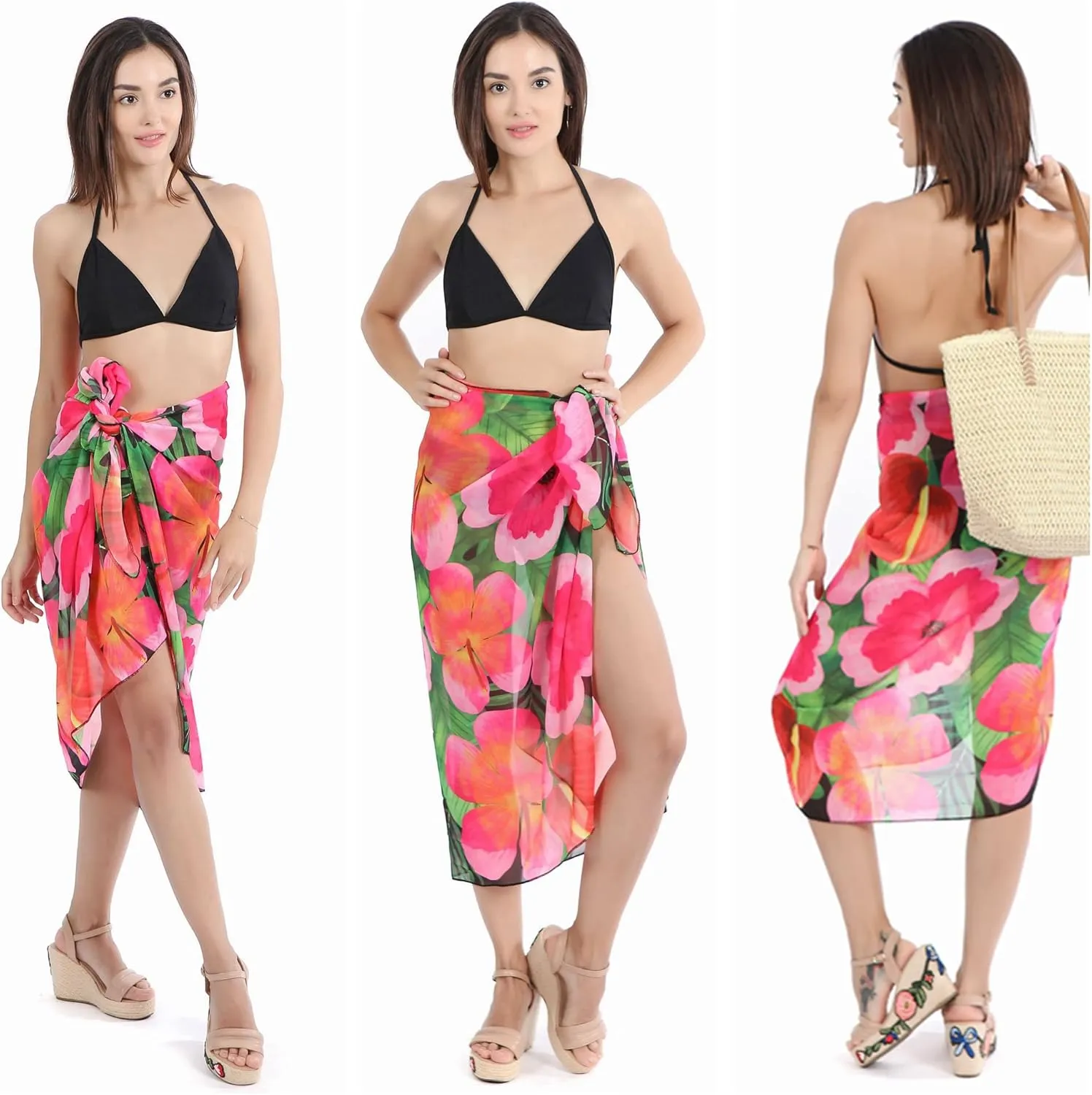 Ayliss Womens Swimwear Chiffon Cover up Solid Color Printed Beach Sarong Swimsuit Wrap Skirt Bathing Bikini Resort Wear