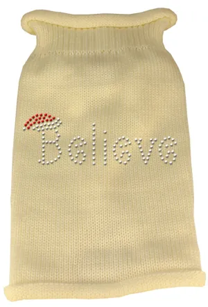 Believe Rhinestone Knit Pet Sweater XS Cream