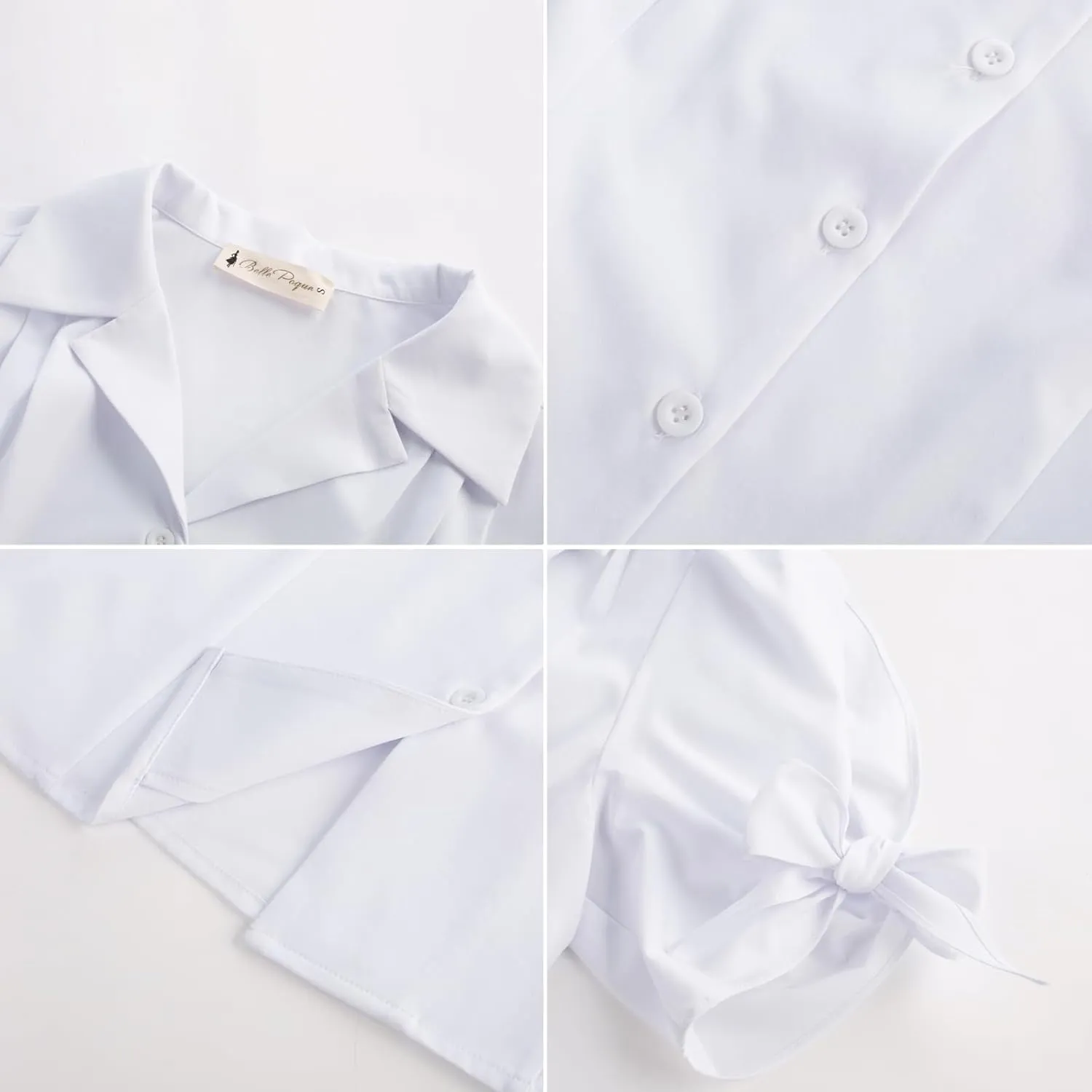 Bello Poque Women Vintage Blouse 1950s Retrt Button Up V Neck Short Bow Sleeves Blouse Shirts