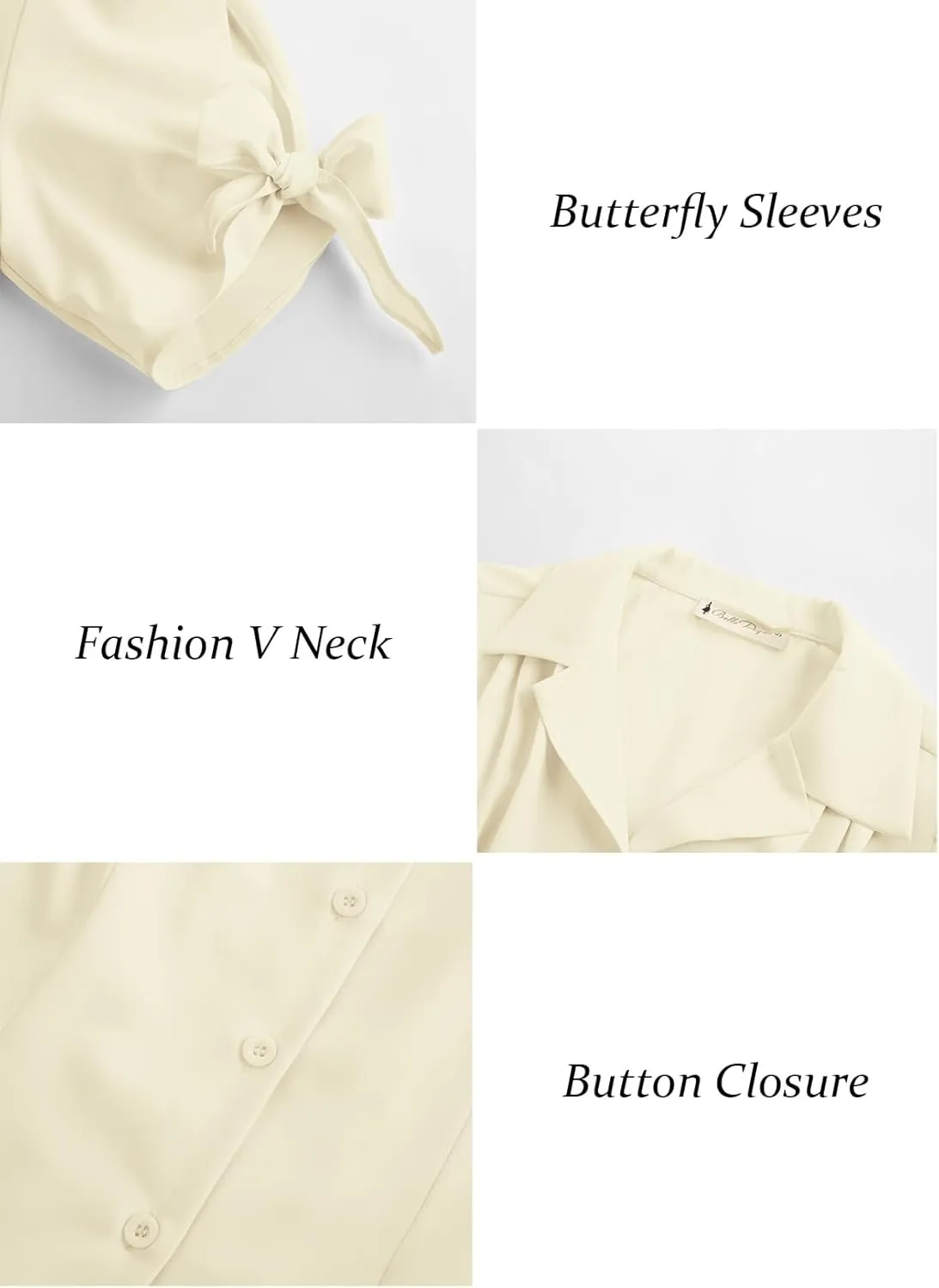 Bello Poque Women Vintage Blouse 1950s Retrt Button Up V Neck Short Bow Sleeves Blouse Shirts