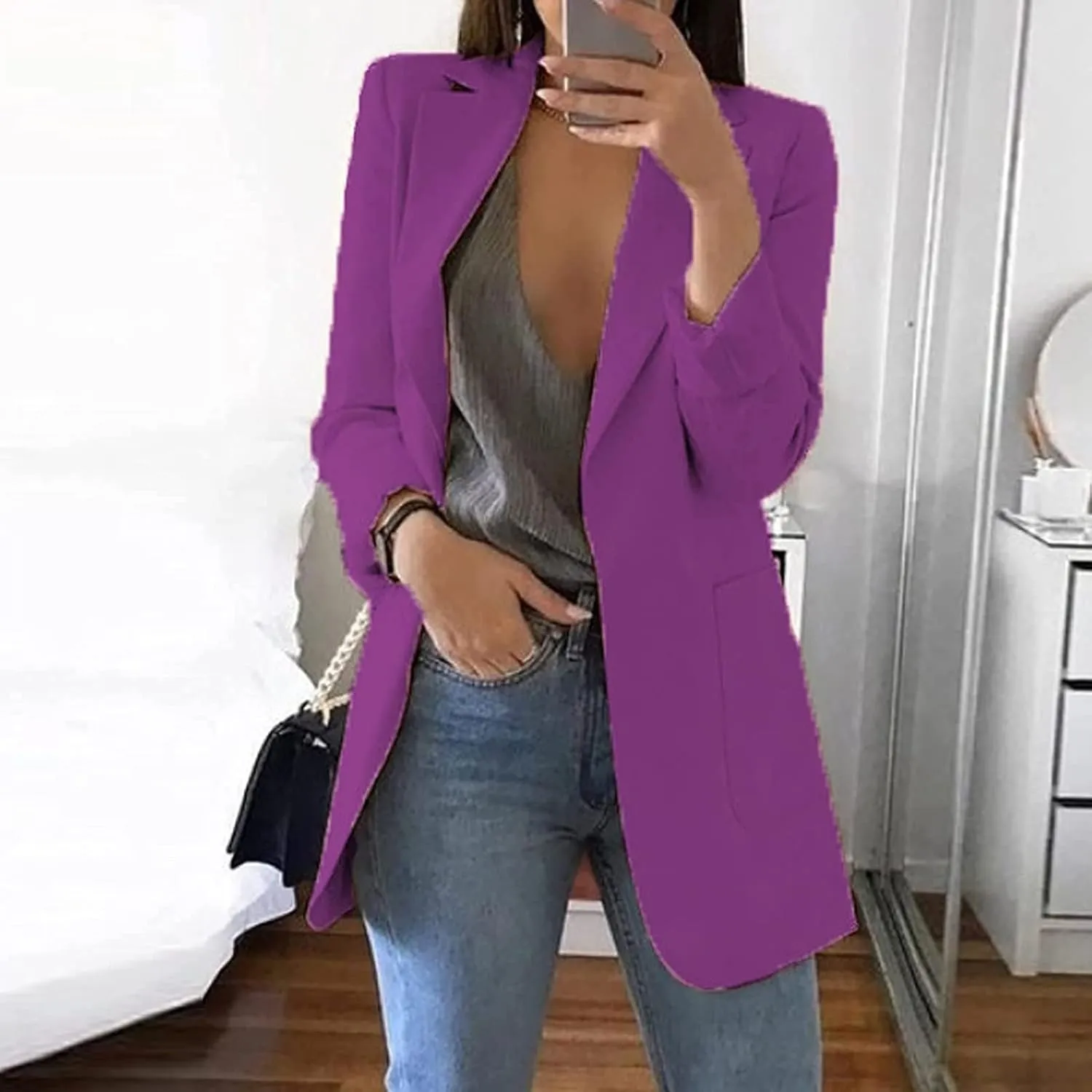 Blazers for Women Long Sleeve Casual Business Suit Jacket Plaid Coat Dressy Jacket Plus Work Office Blazer Outerwear