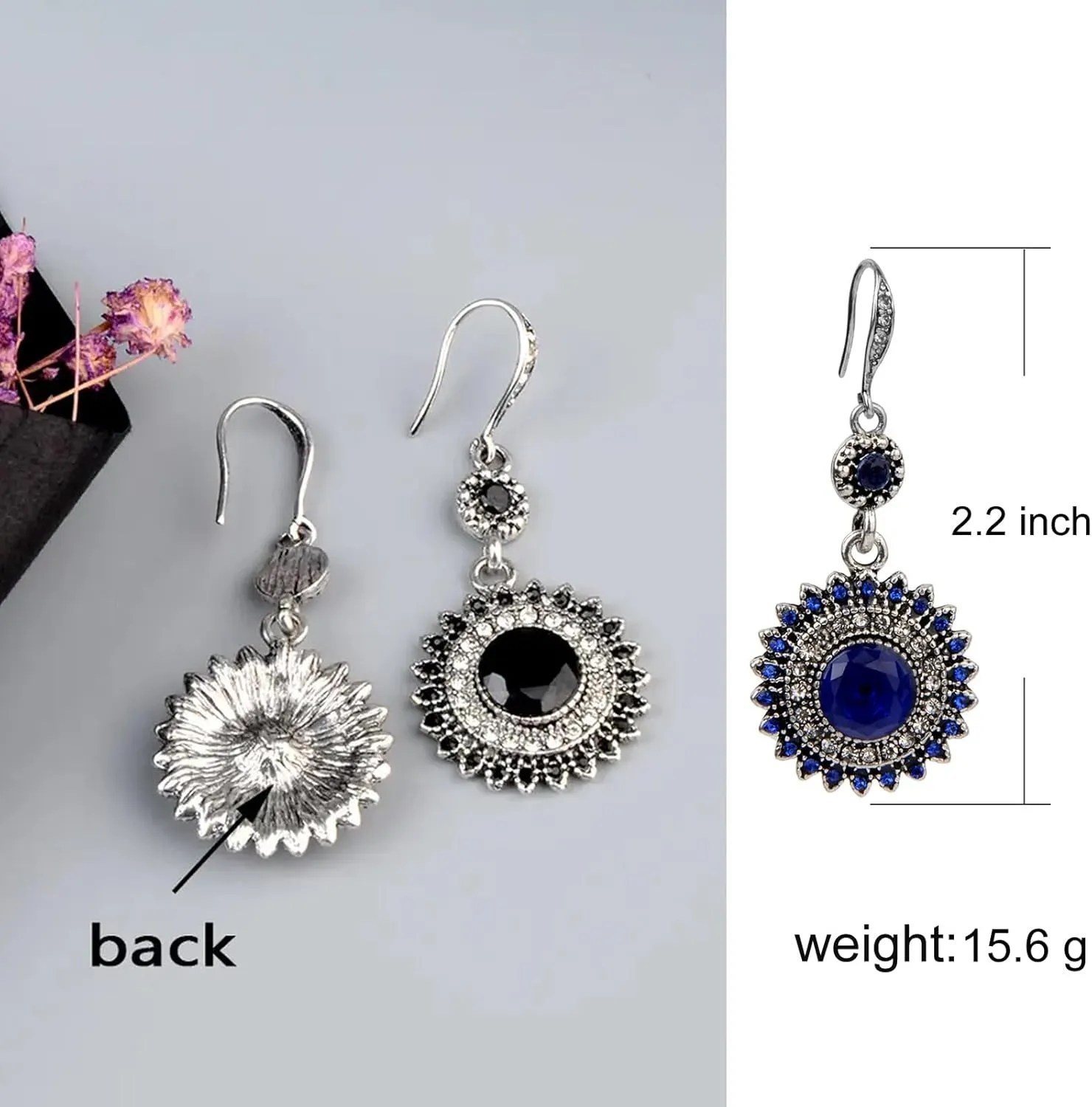 Boho Earrings for Women Trendy Statement Sunflower Dangle Earrings Dainty Silver Plated Hypoallergenic Cubic Zirconia and Turquoise Bohemian Earrings Handmade Jewelry Gifts