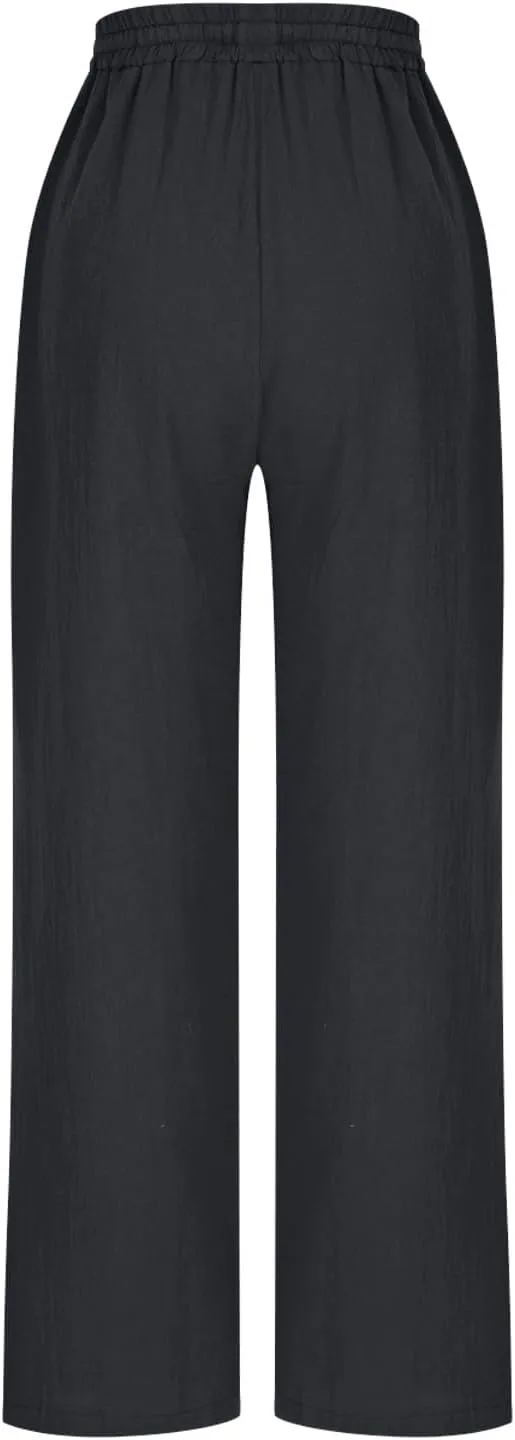 Borniu Women's Tapered Pants Cotton Linen Drawstring Back Elastic Waist Ankle Length Pant Loose Casual Straight Trousers