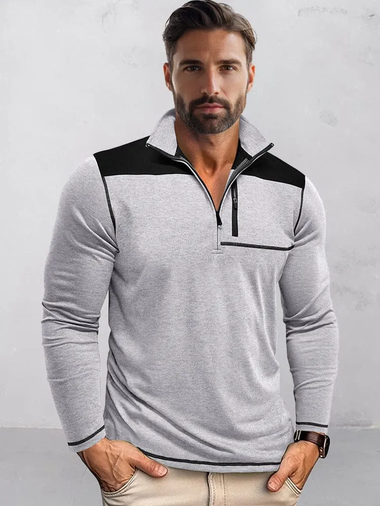 Casual Textured Color Block Polo Shirt