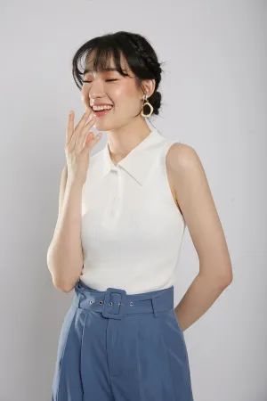 Channa Polo Collar Knit Top in White
