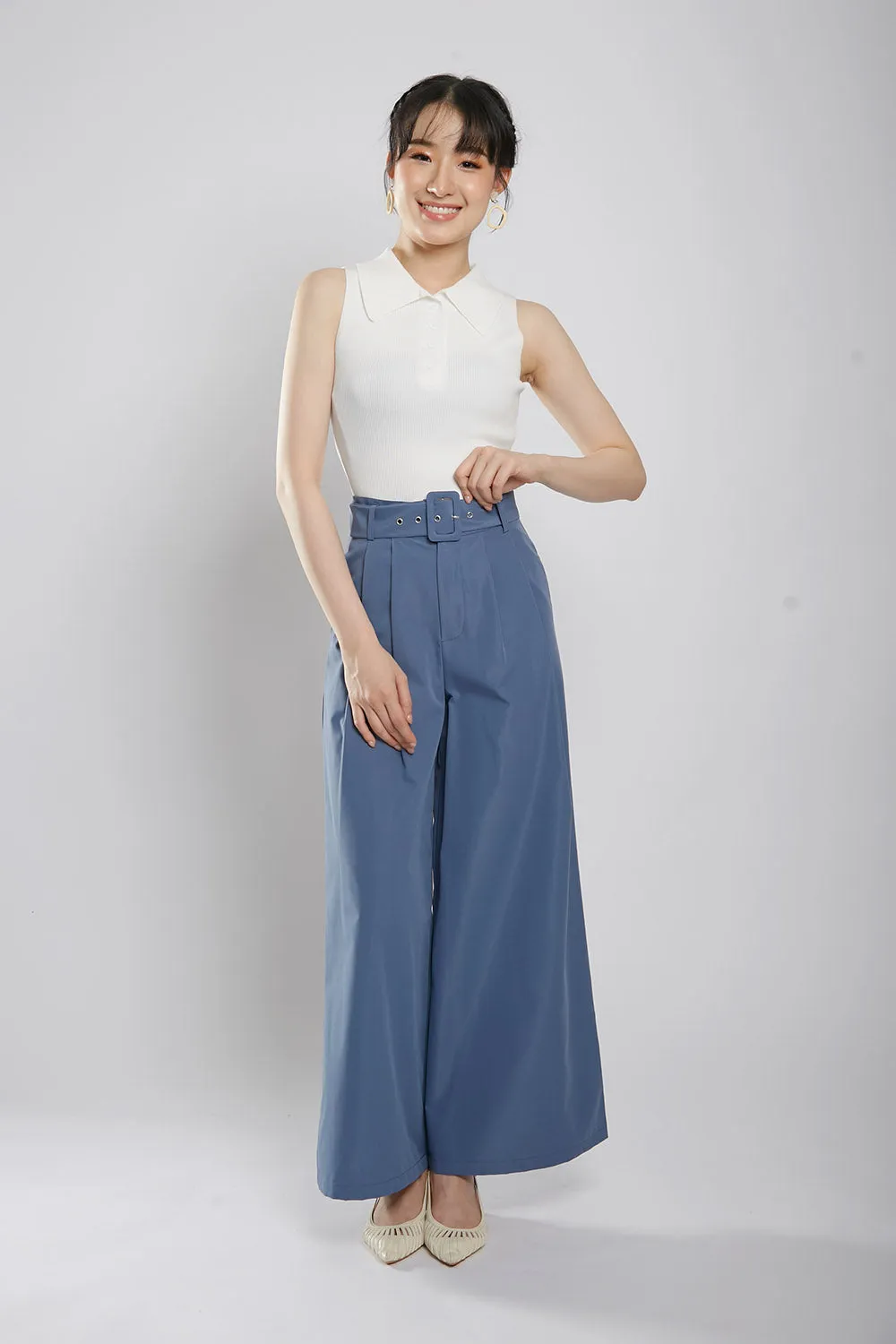 Channa Polo Collar Knit Top in White
