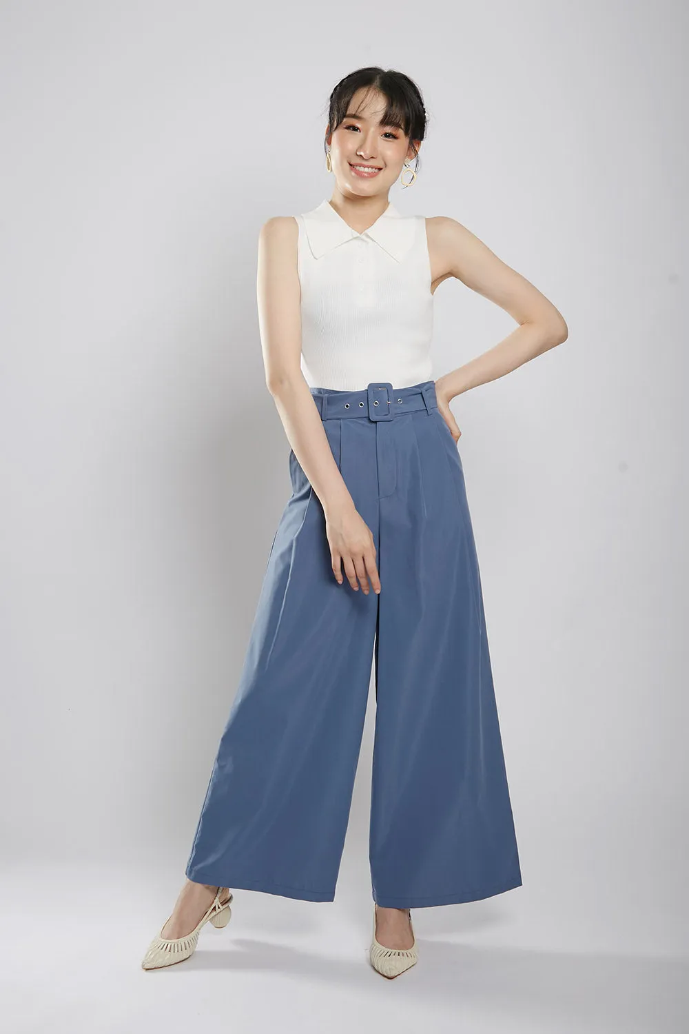 Channa Polo Collar Knit Top in White
