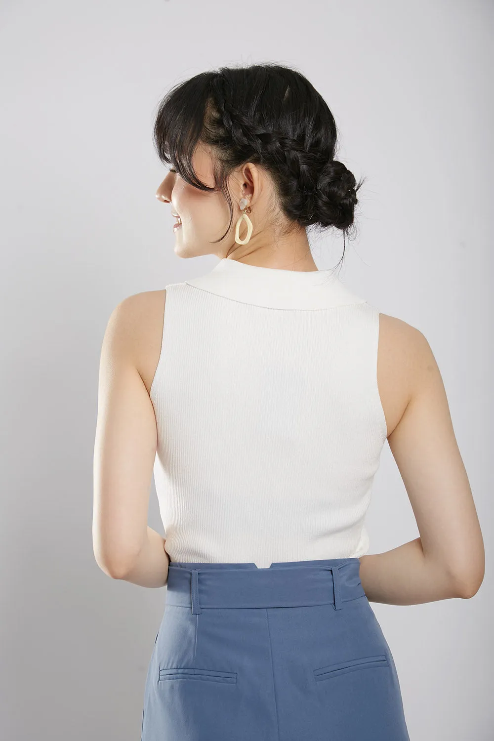 Channa Polo Collar Knit Top in White
