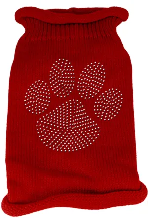 Clear Rhinestone Paw Knit Pet Sweater XS Red