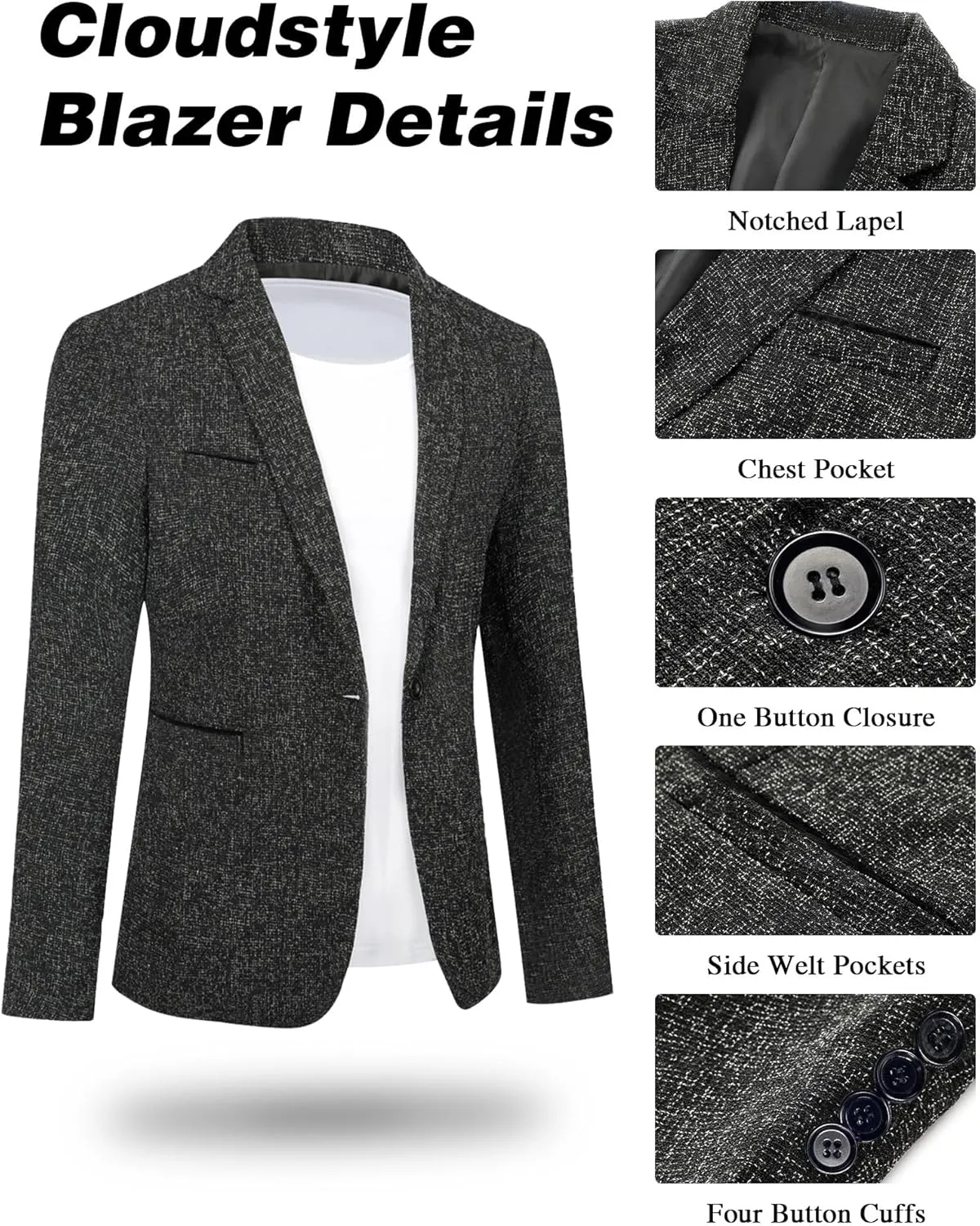 Cloudstyle Men's Suit Jacket One Button Slim Fit Sport Coat Business Daily Blazer