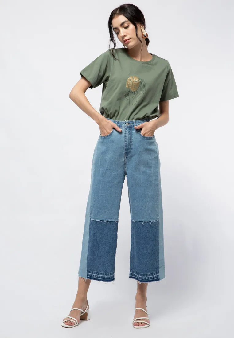 Contrast Washing High Waist Denim