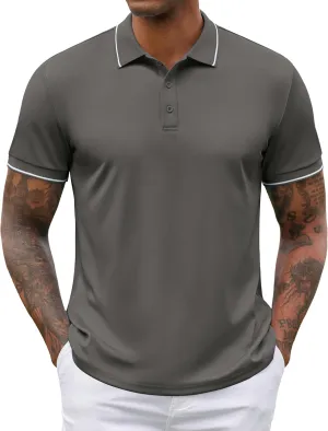 COOFANDY Mens Polo Shirts Short Sleeve Golf Polo Button Pullover Casual Contrast Color Basic T Shirt Ribbed Collar