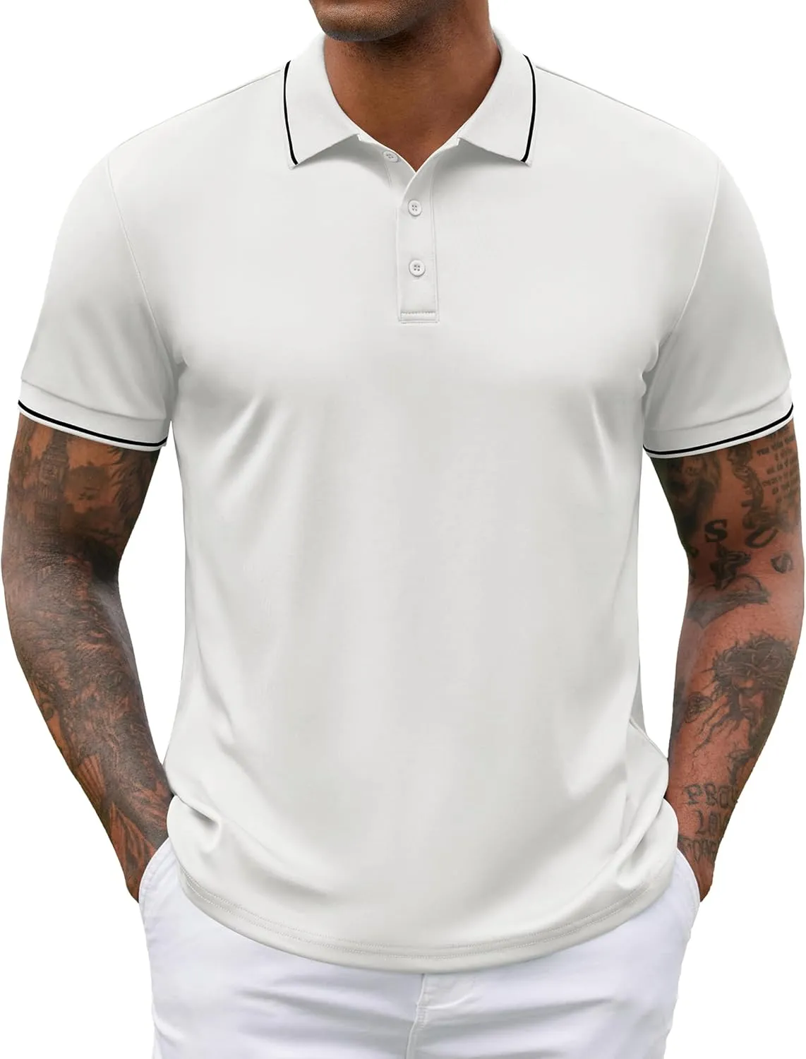 COOFANDY Mens Polo Shirts Short Sleeve Golf Polo Button Pullover Casual Contrast Color Basic T Shirt Ribbed Collar