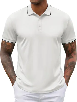 COOFANDY Mens Polo Shirts Short Sleeve Golf Polo Button Pullover Casual Contrast Color Basic T Shirt Ribbed Collar