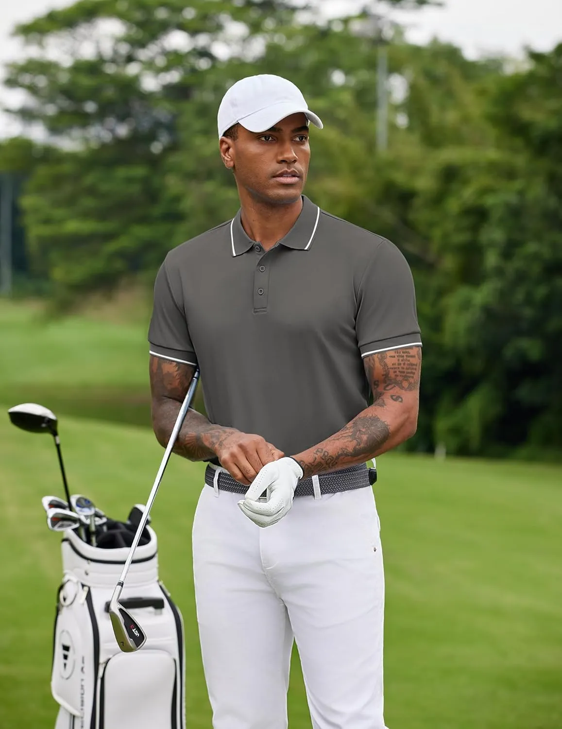 COOFANDY Mens Polo Shirts Short Sleeve Golf Polo Button Pullover Casual Contrast Color Basic T Shirt Ribbed Collar