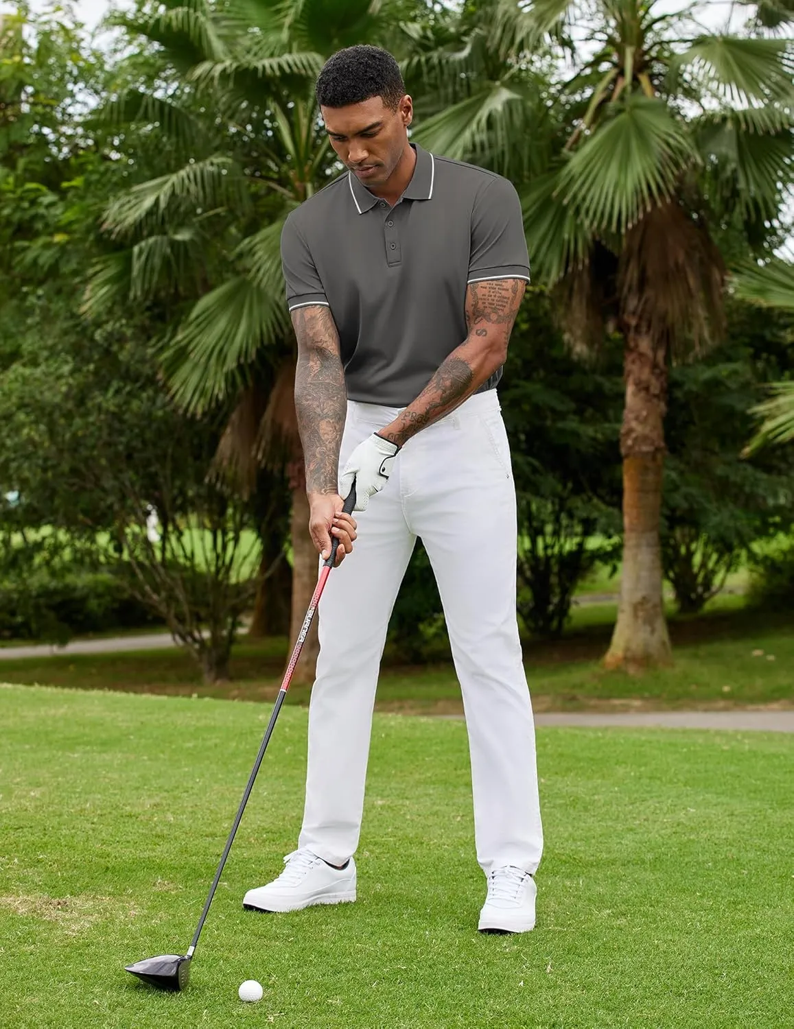 COOFANDY Mens Polo Shirts Short Sleeve Golf Polo Button Pullover Casual Contrast Color Basic T Shirt Ribbed Collar
