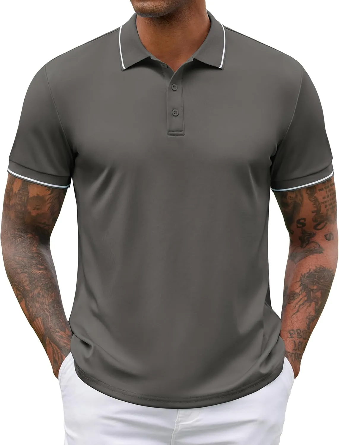 COOFANDY Mens Polo Shirts Short Sleeve Golf Polo Button Pullover Casual Contrast Color Basic T Shirt Ribbed Collar