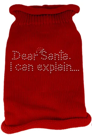 Dear Santa I Can Explain Rhinestone Knit Pet Sweater XL Red