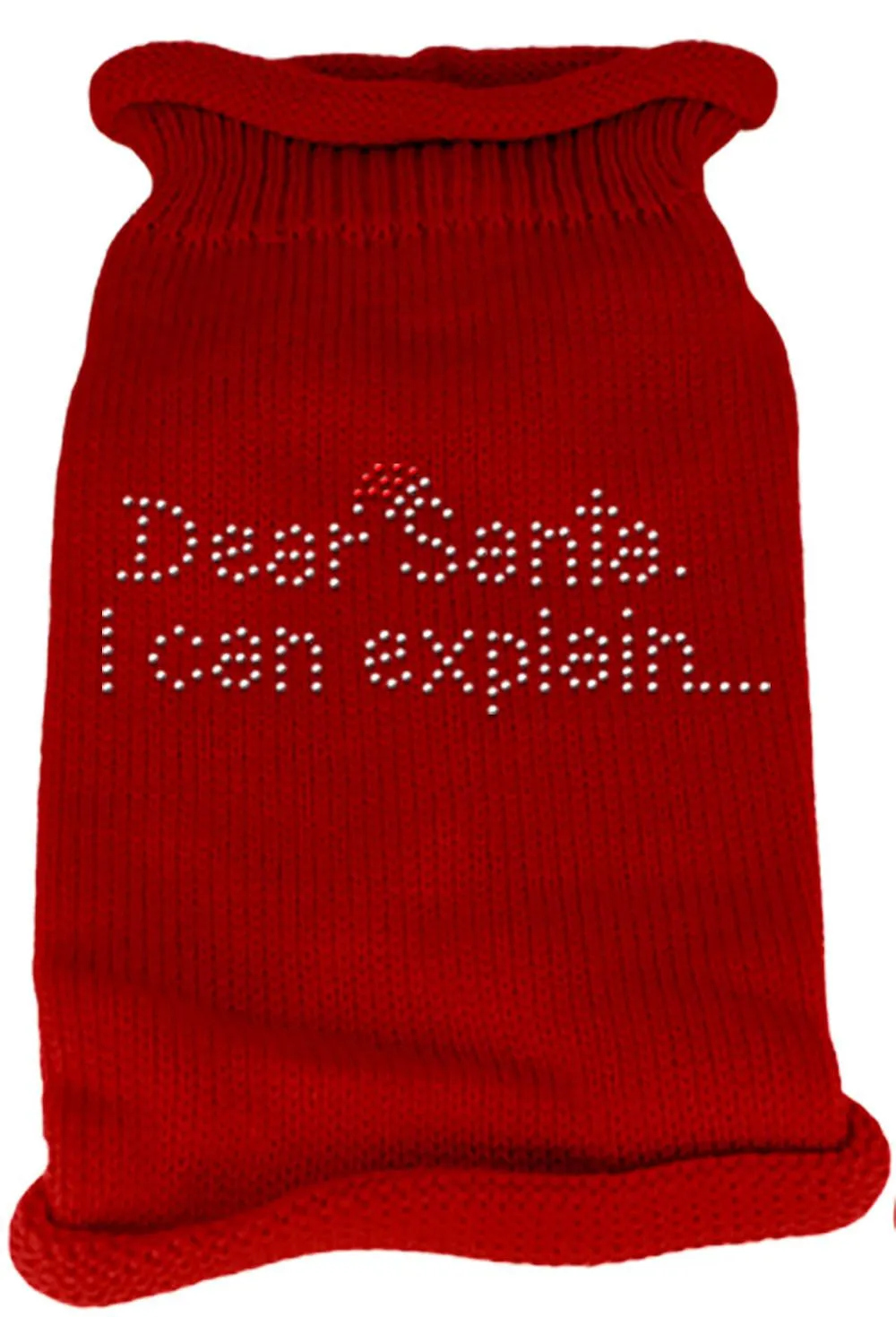 Dear Santa I Can Explain Rhinestone Knit Pet Sweater XL Red