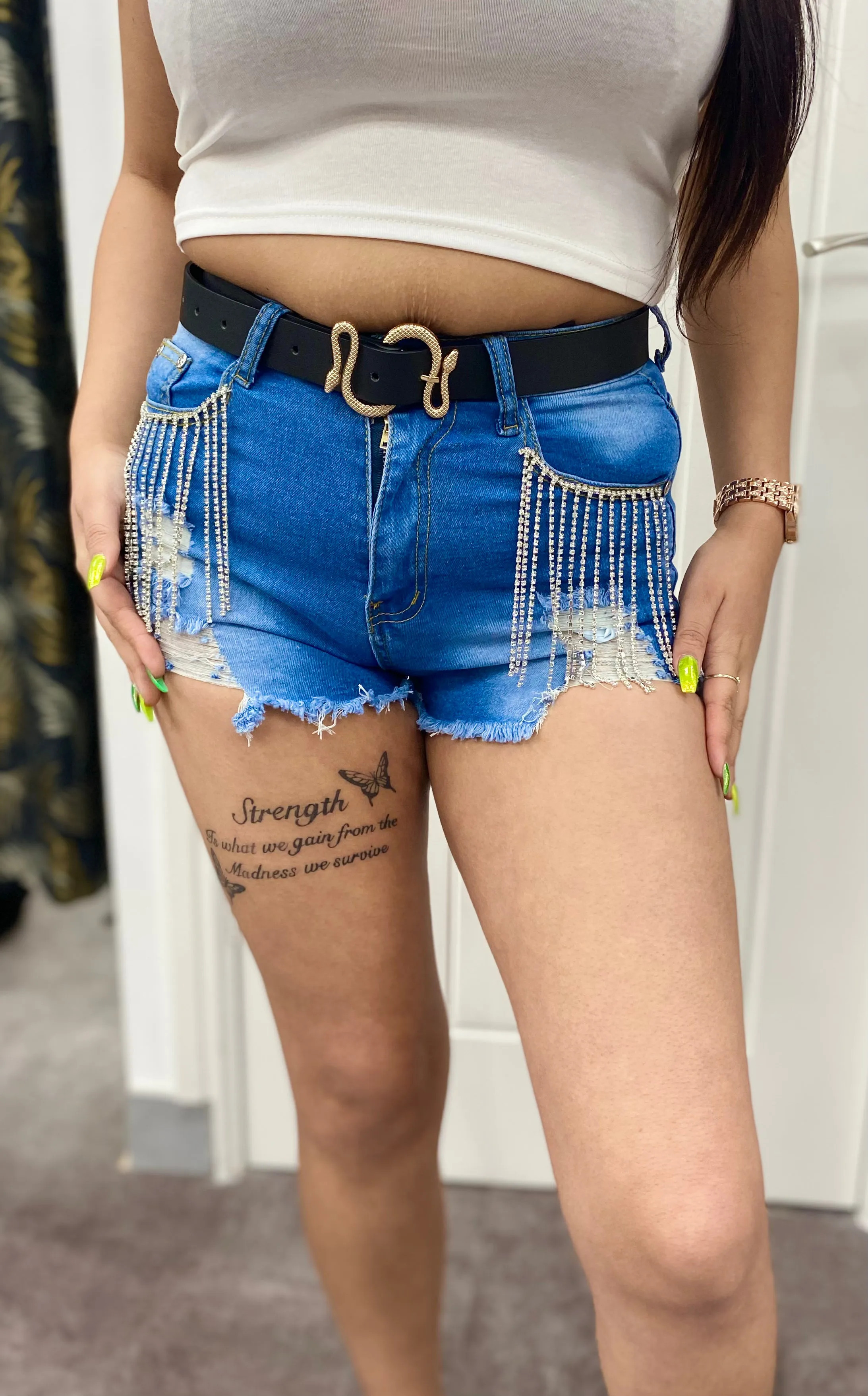 DENIM DAZZLE LIGHT BLUE FESTIVAL SHORTS