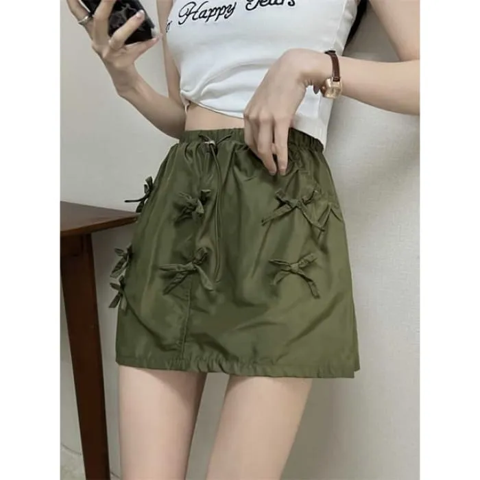 Drawstring Waist Plain Bow Mini