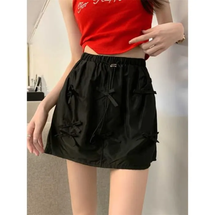 Drawstring Waist Plain Bow Mini