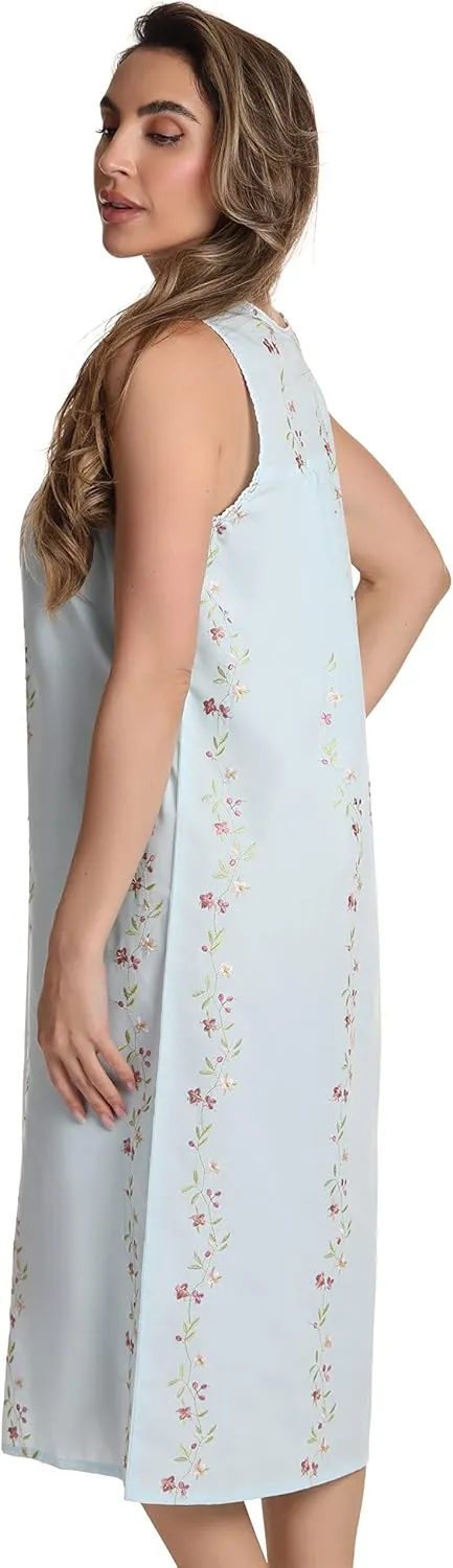 Dreamcrest 100% Cotton Sleeveless Night Gown for Women Cute Floral Summer Sleep Dress