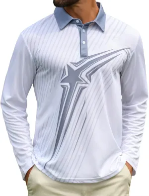 ELETOP Mens Long Sleeve Polo Shirts with Collar Classic Button Performance Moisture Wicking Dry Fit Casual Golf Shirt for Men