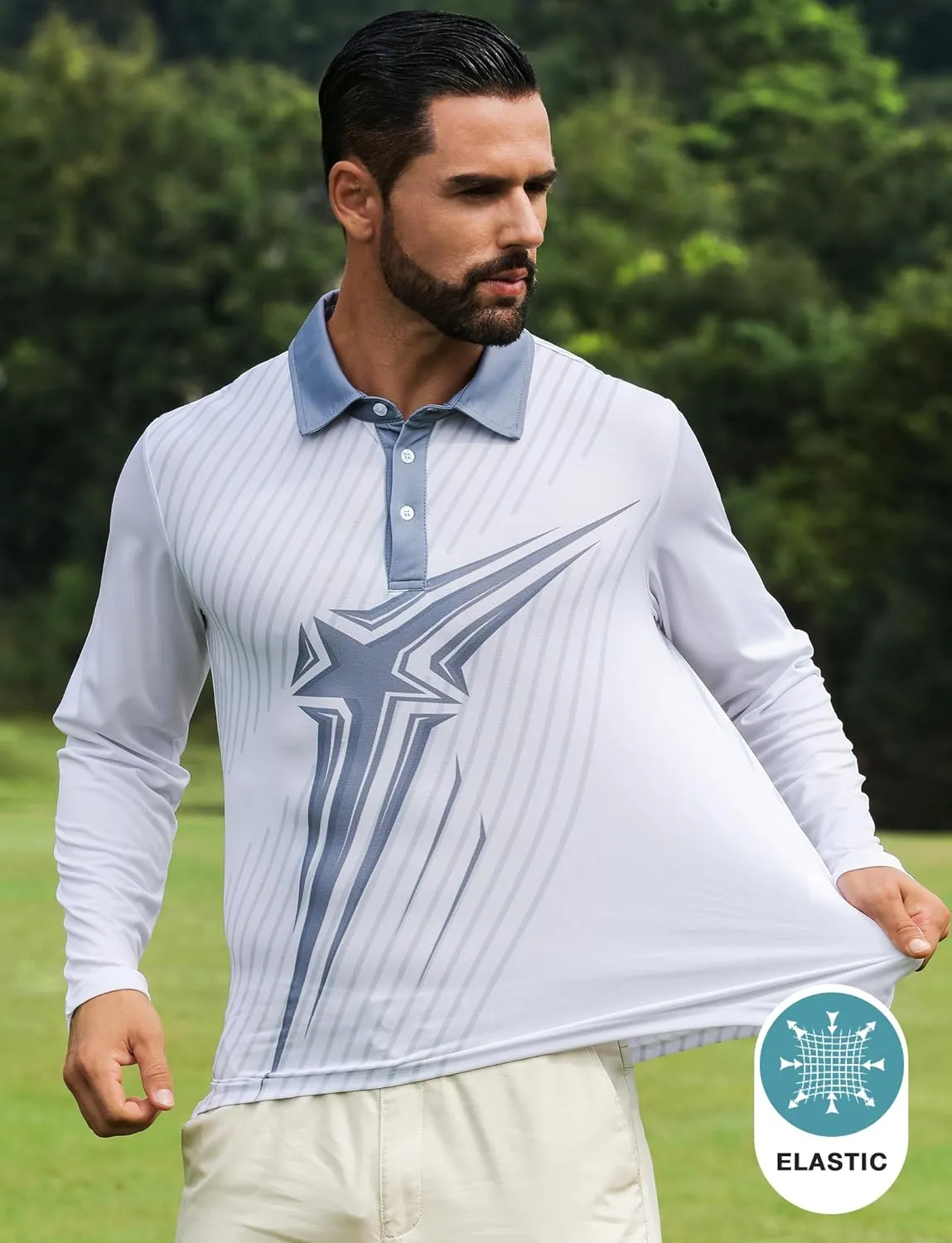 ELETOP Mens Long Sleeve Polo Shirts with Collar Classic Button Performance Moisture Wicking Dry Fit Casual Golf Shirt for Men
