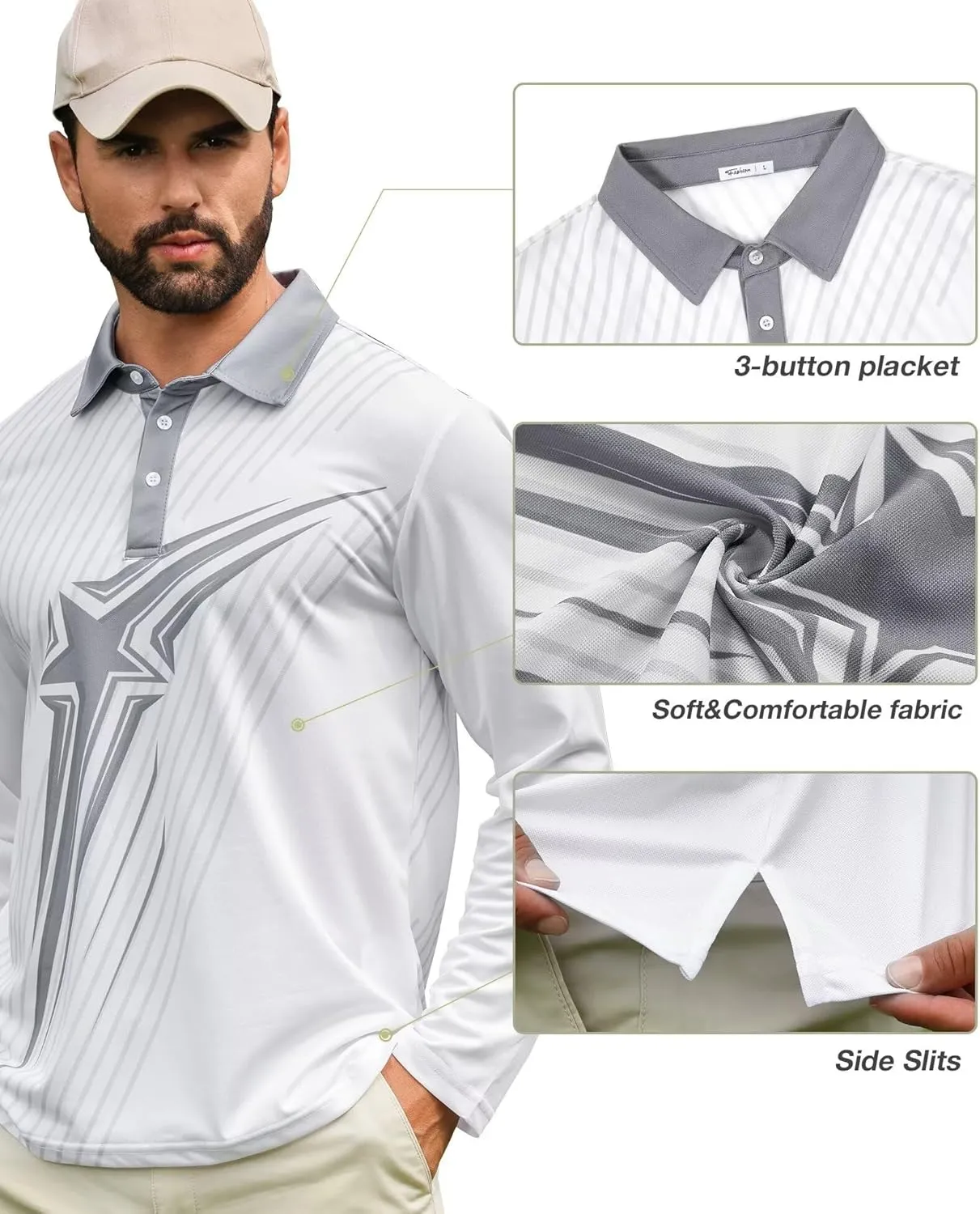 ELETOP Mens Long Sleeve Polo Shirts with Collar Classic Button Performance Moisture Wicking Dry Fit Casual Golf Shirt for Men