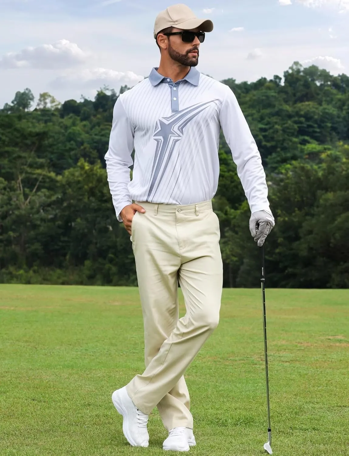 ELETOP Mens Long Sleeve Polo Shirts with Collar Classic Button Performance Moisture Wicking Dry Fit Casual Golf Shirt for Men