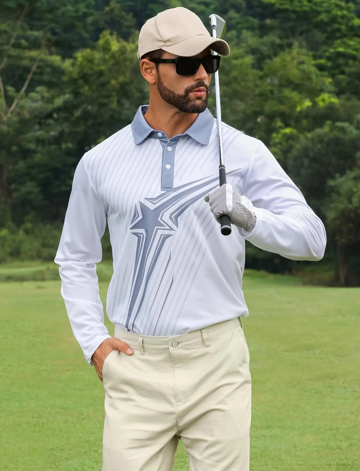 ELETOP Mens Long Sleeve Polo Shirts with Collar Classic Button Performance Moisture Wicking Dry Fit Casual Golf Shirt for Men