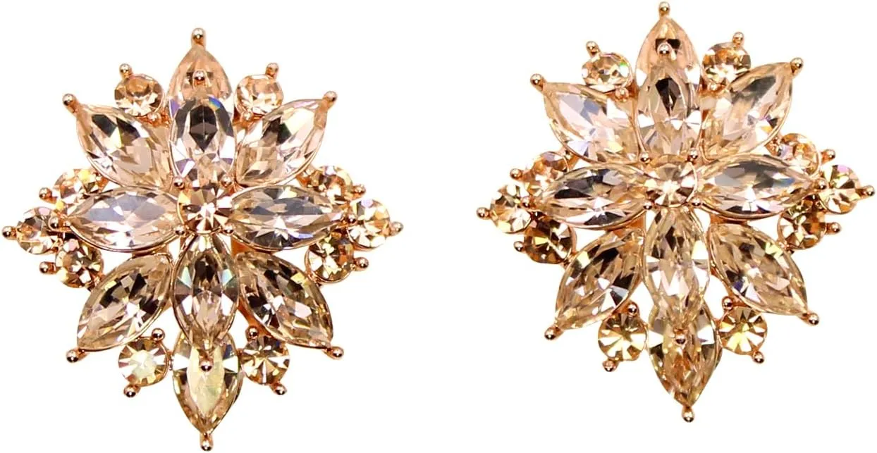 Faship Statement Crystal Rhinestone Floral Clip On Earrings