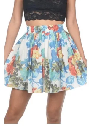 Floral A Line Elastic Waistband Mini Skirt