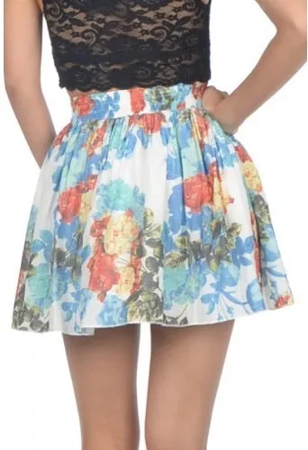 Floral A Line Elastic Waistband Mini Skirt