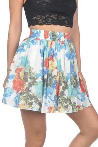 Floral A Line Elastic Waistband Mini Skirt