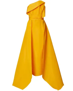 Golden Rod Strapless Fan Pleated Gown