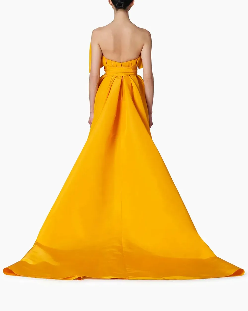 Golden Rod Strapless Fan Pleated Gown