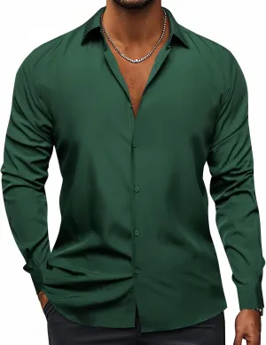 Hi-Tie Men's 4 Way Stretch Dress Shirts Long Sleeve Button Down Wrinkle Free Casual Formal Dress Shirt for Men