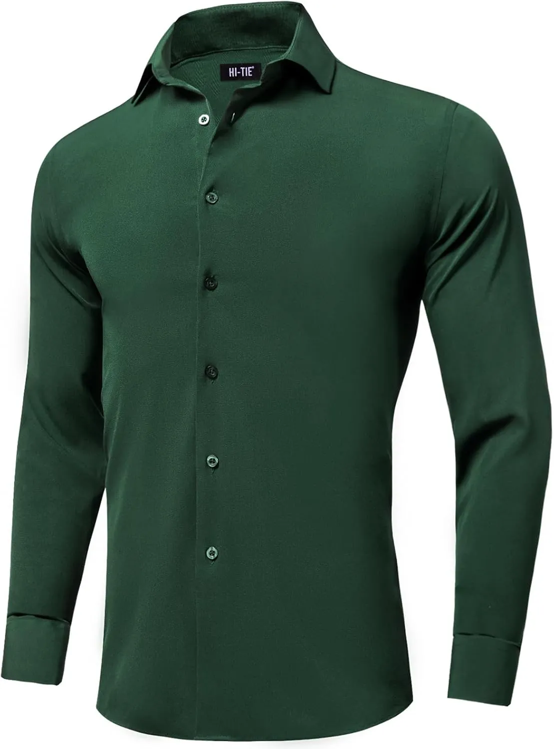 Hi-Tie Men's 4 Way Stretch Dress Shirts Long Sleeve Button Down Wrinkle Free Casual Formal Dress Shirt for Men