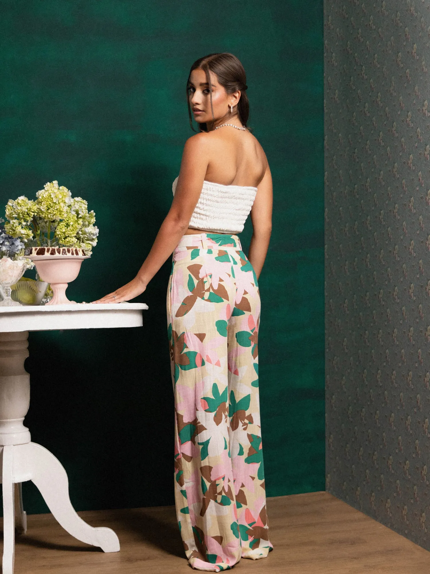High Waist Belt Detailed Printed Pant