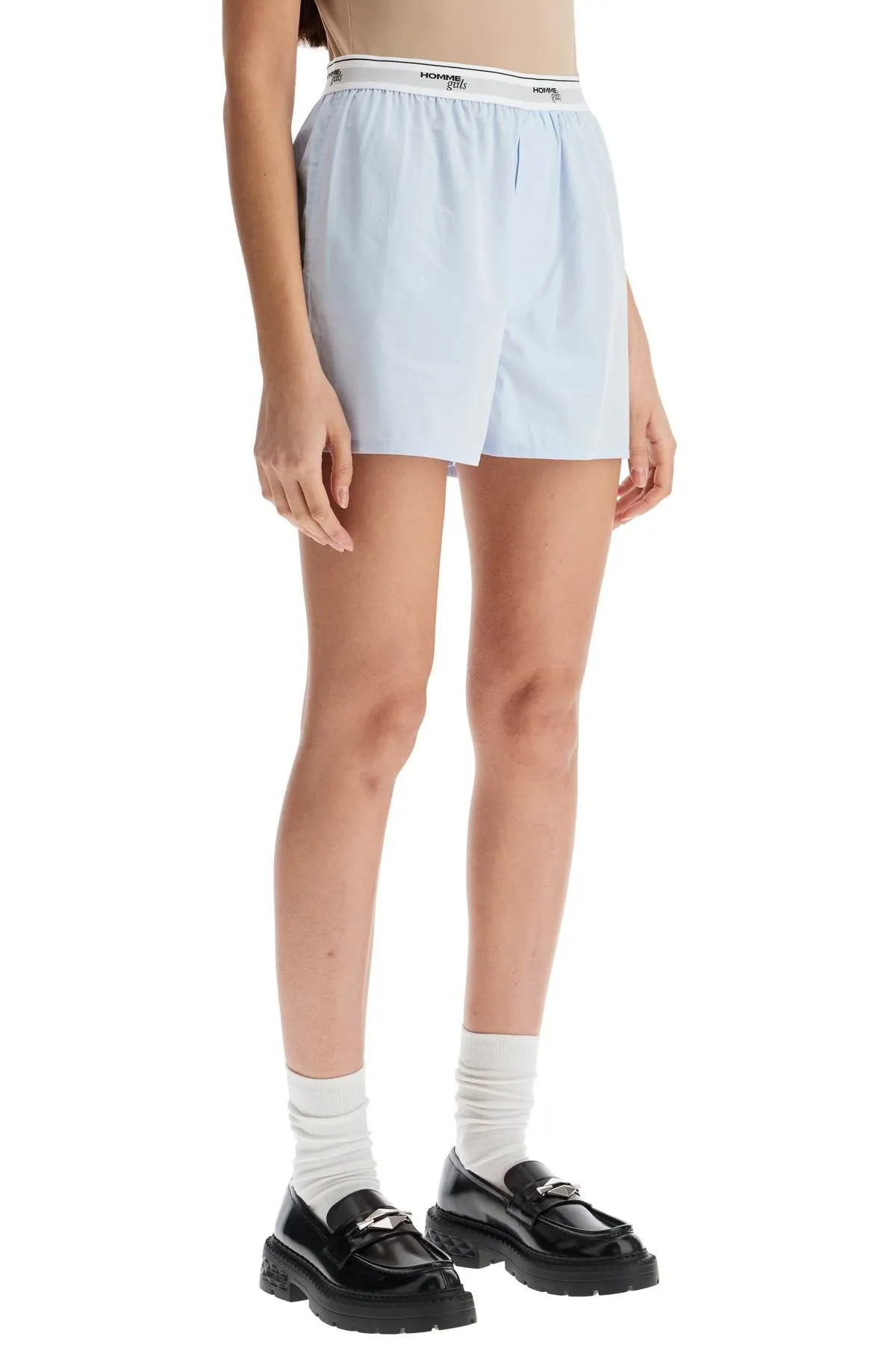 light blue high-waisted cotton boxer shorts HGUN002 BLUE