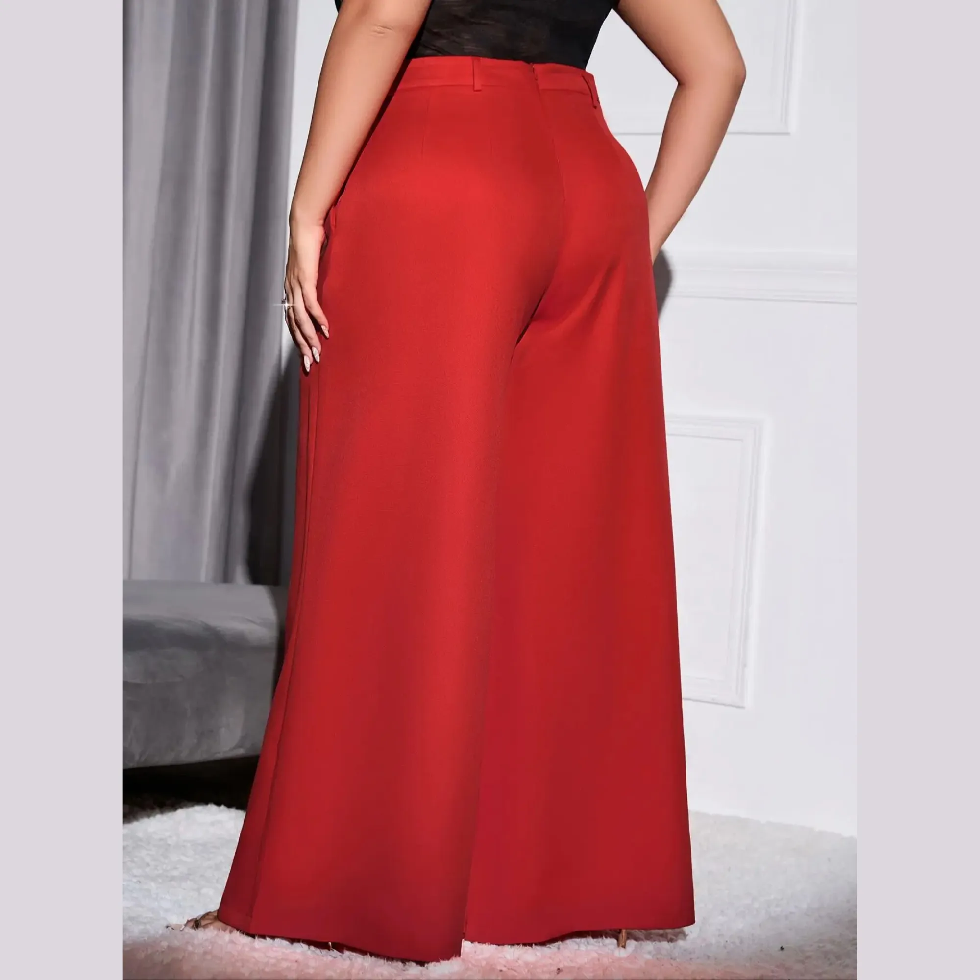 Lola - Red Plus Size High Waist Wide Leg Pants