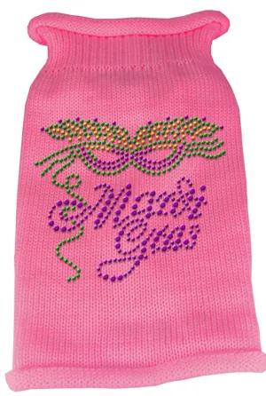 Mardi Gras Rhinestud Knit Pet Sweater SM Pink