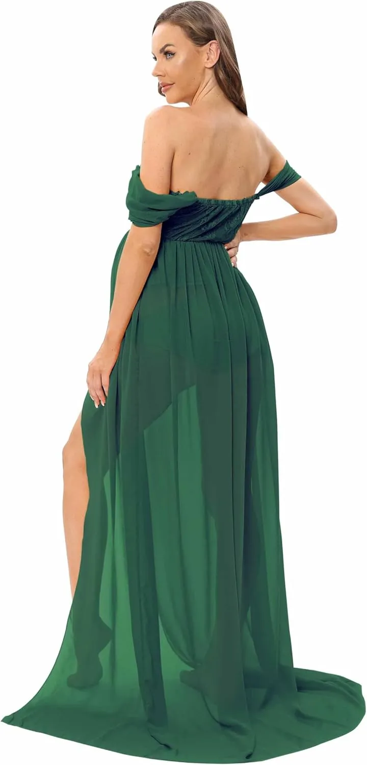 Maternity Lace Dress for Photoshoot Off Shoulder Gown Pregnancy Dresses for Photography